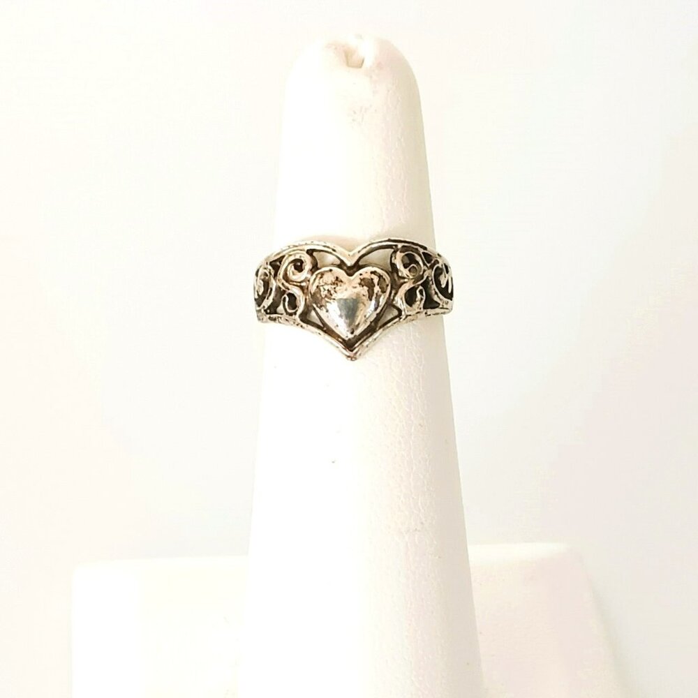 Vintage 925 Scroll Heart Ring 4.5" Sterling Silver Pinky/Childs Jewelry
